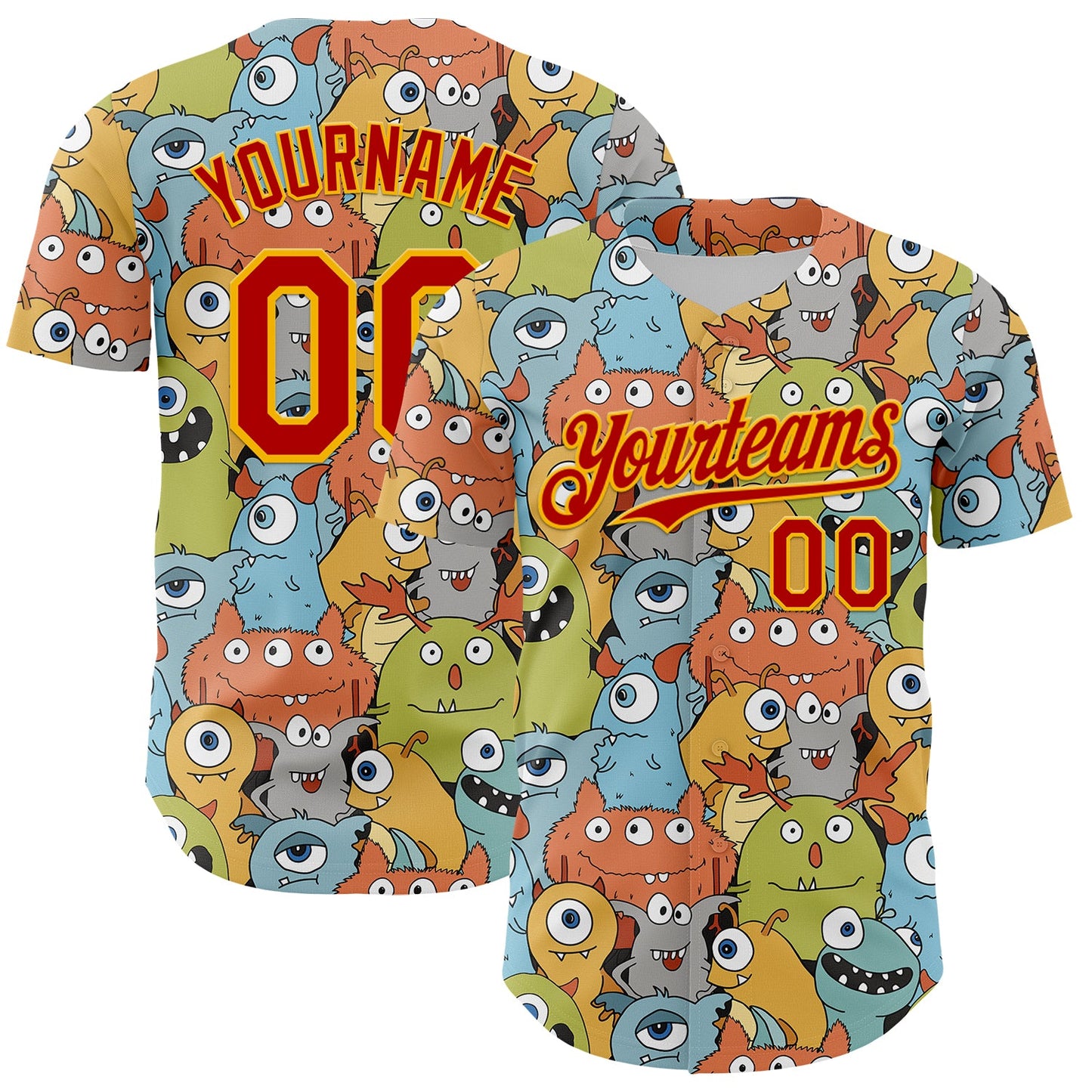 Custom White Red-Gold Alien Monster Mash Authentic Baseball Jersey - Main View