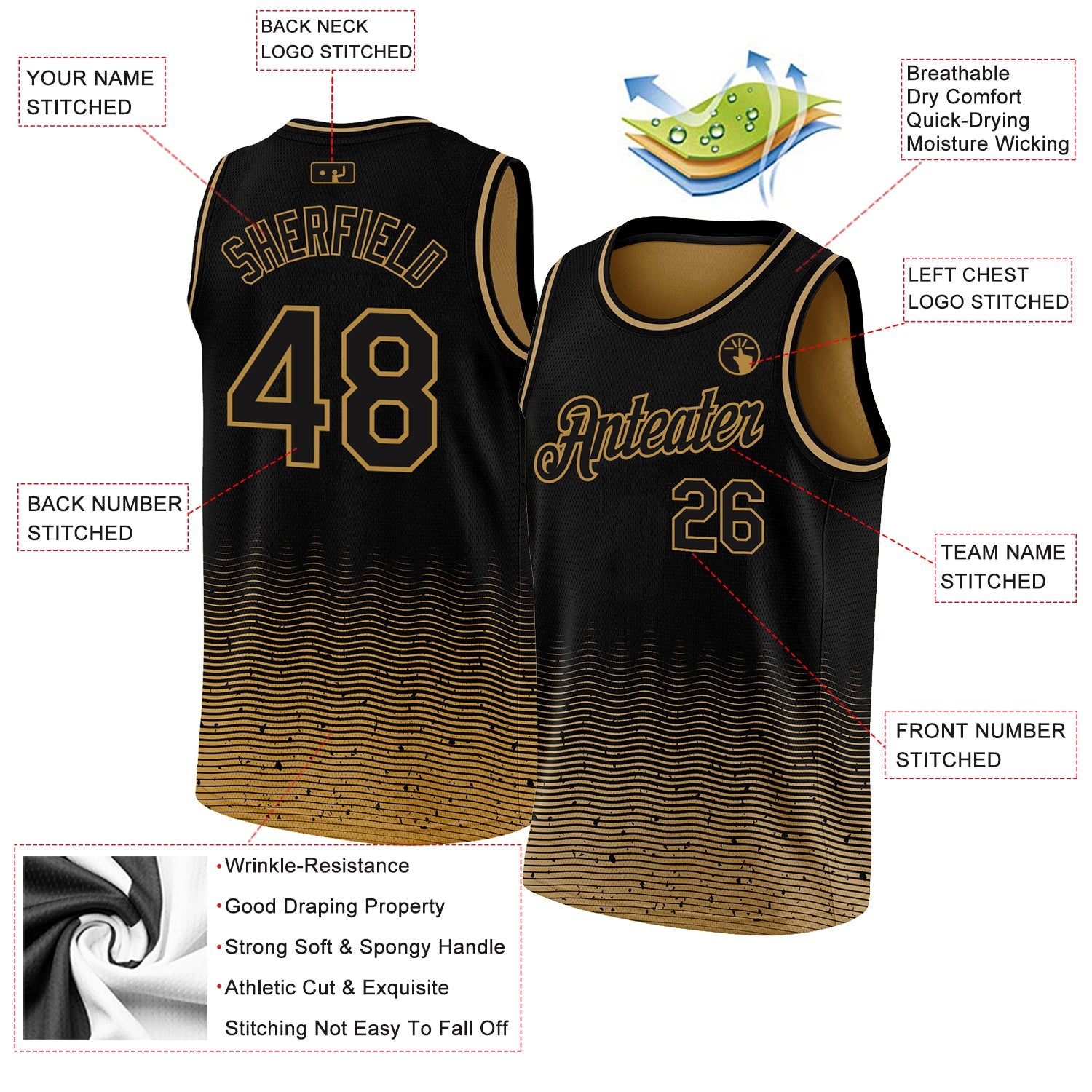 Custom Black Old Gold Fade Fashion Authentic City Edition Basketball Jersey view 2