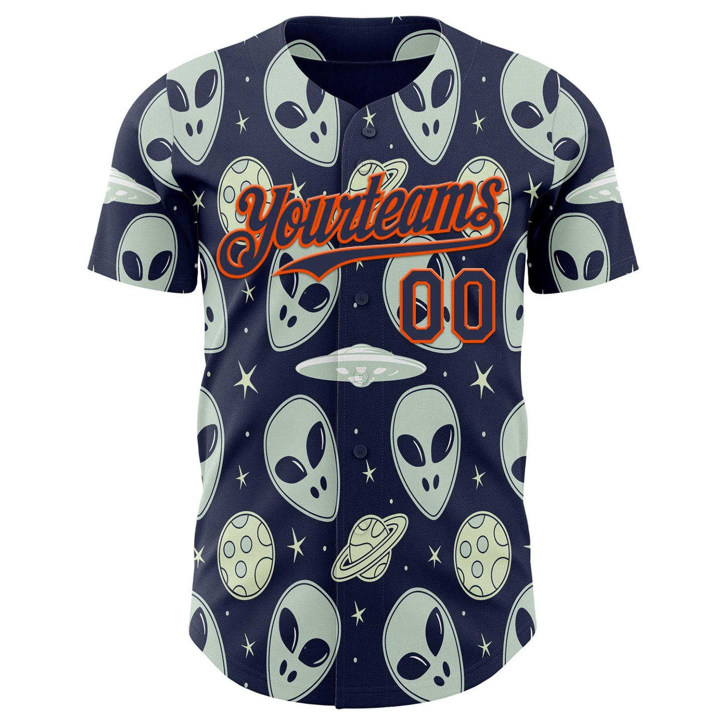 Custom Navy Orange Alien UFO Space Authentic Baseball Jersey view 2