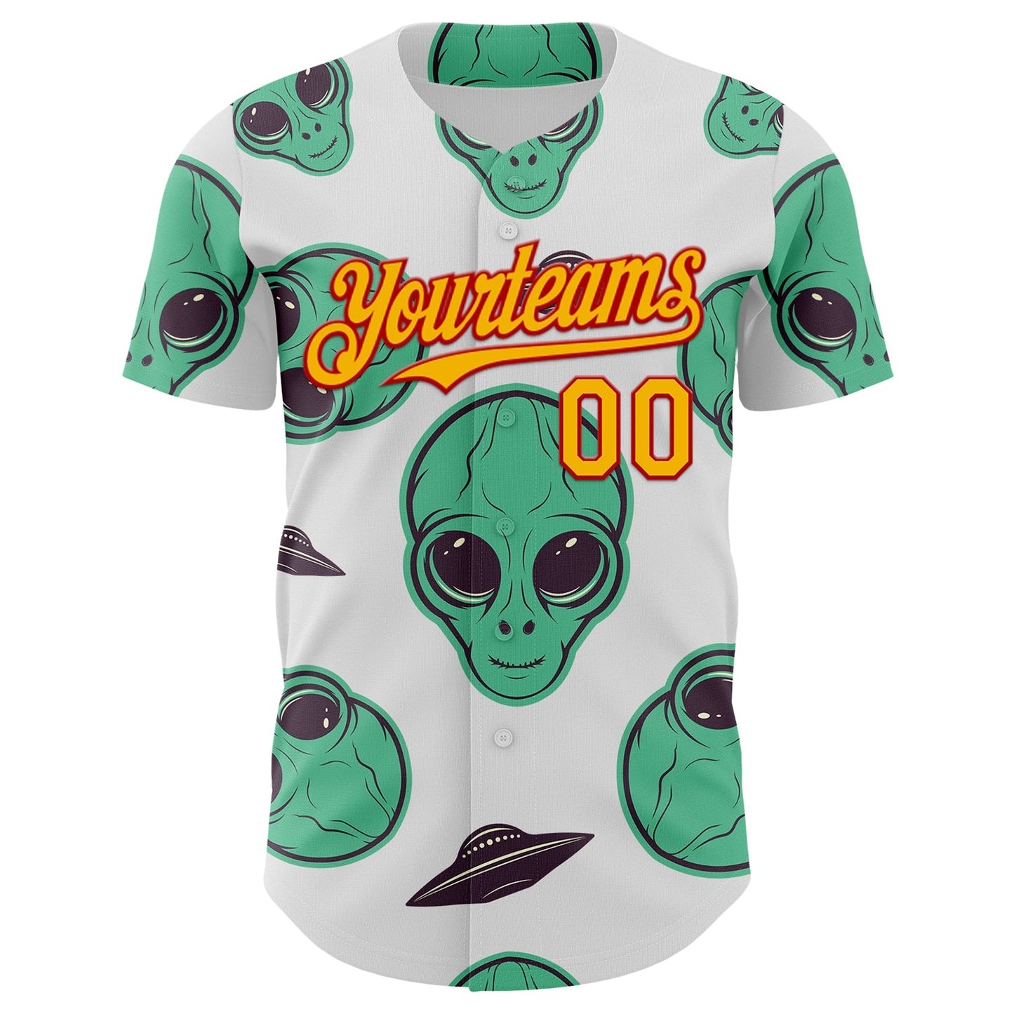Custom White Gold-Red Alien UFO Space Authentic Baseball Jersey view 2