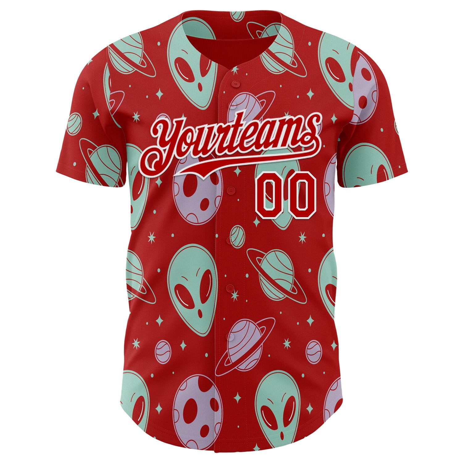 Custom Red White Alien UFO Space Authentic Baseball Jersey view 2