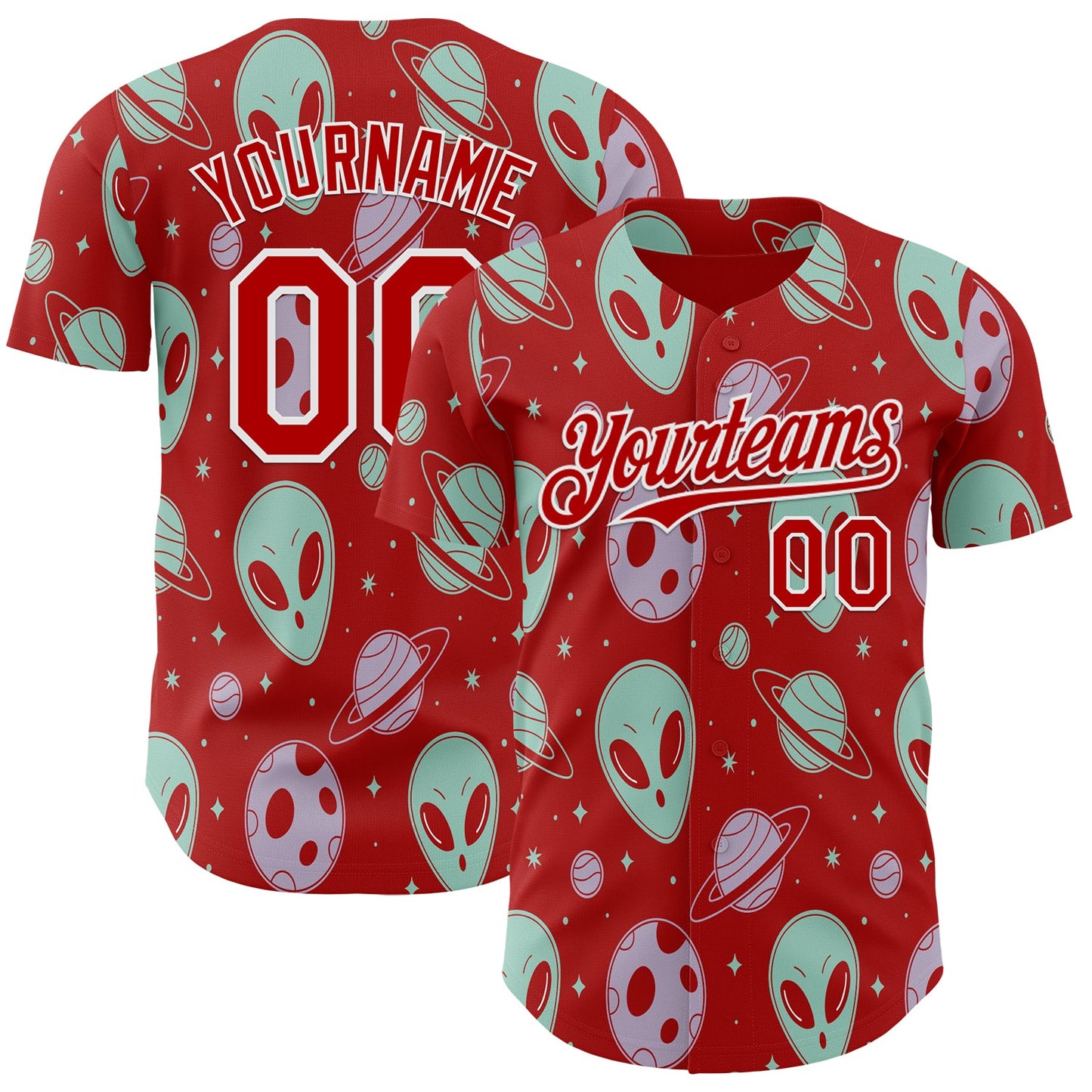 Custom Red White Alien UFO Space Authentic Baseball Jersey - Main View