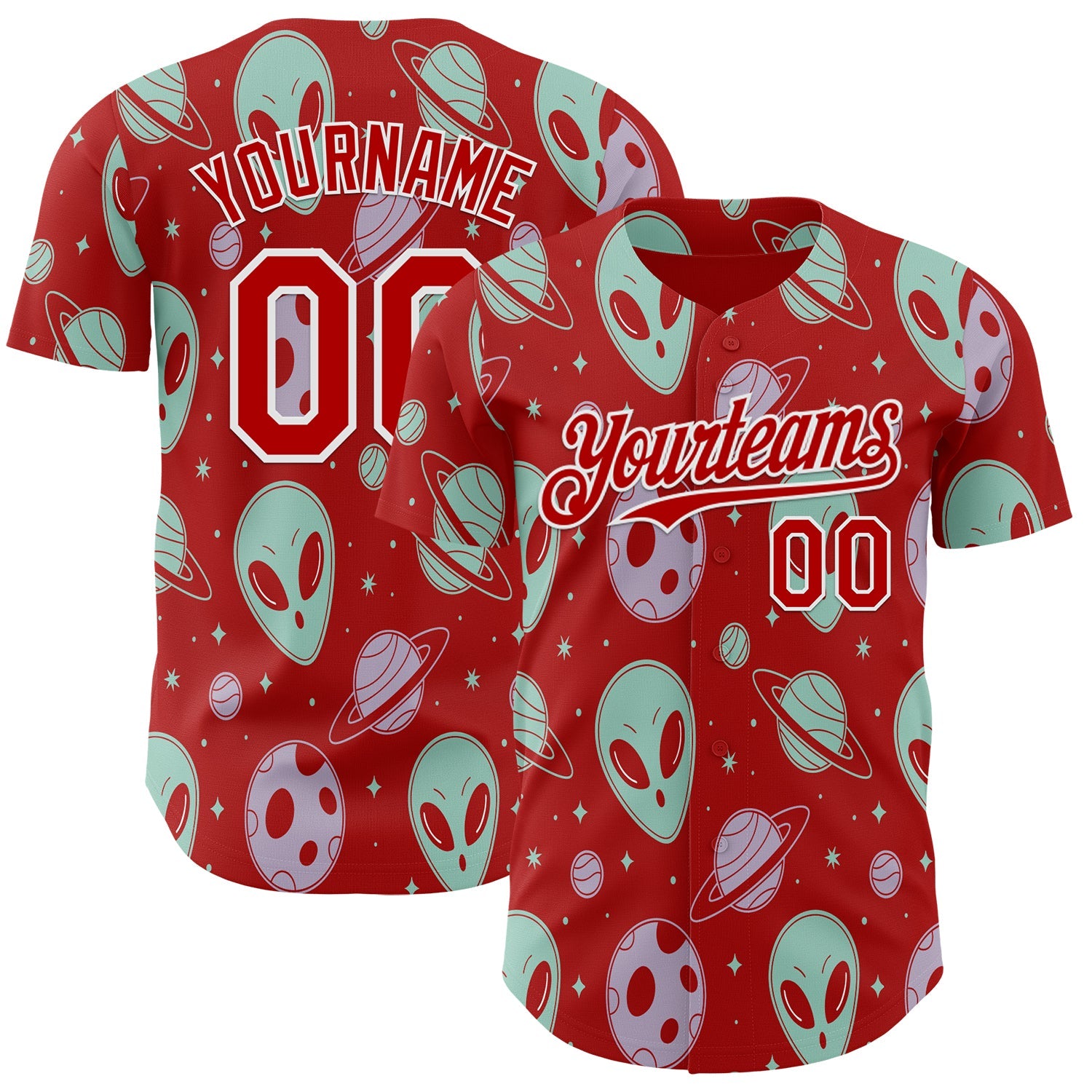Custom Red White Alien UFO Space Authentic Baseball Jersey - Main View
