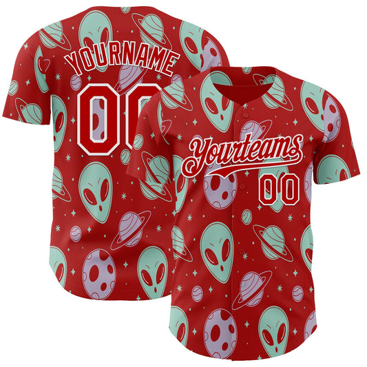 Custom Red White Alien UFO Space Authentic Baseball Jersey - Main View