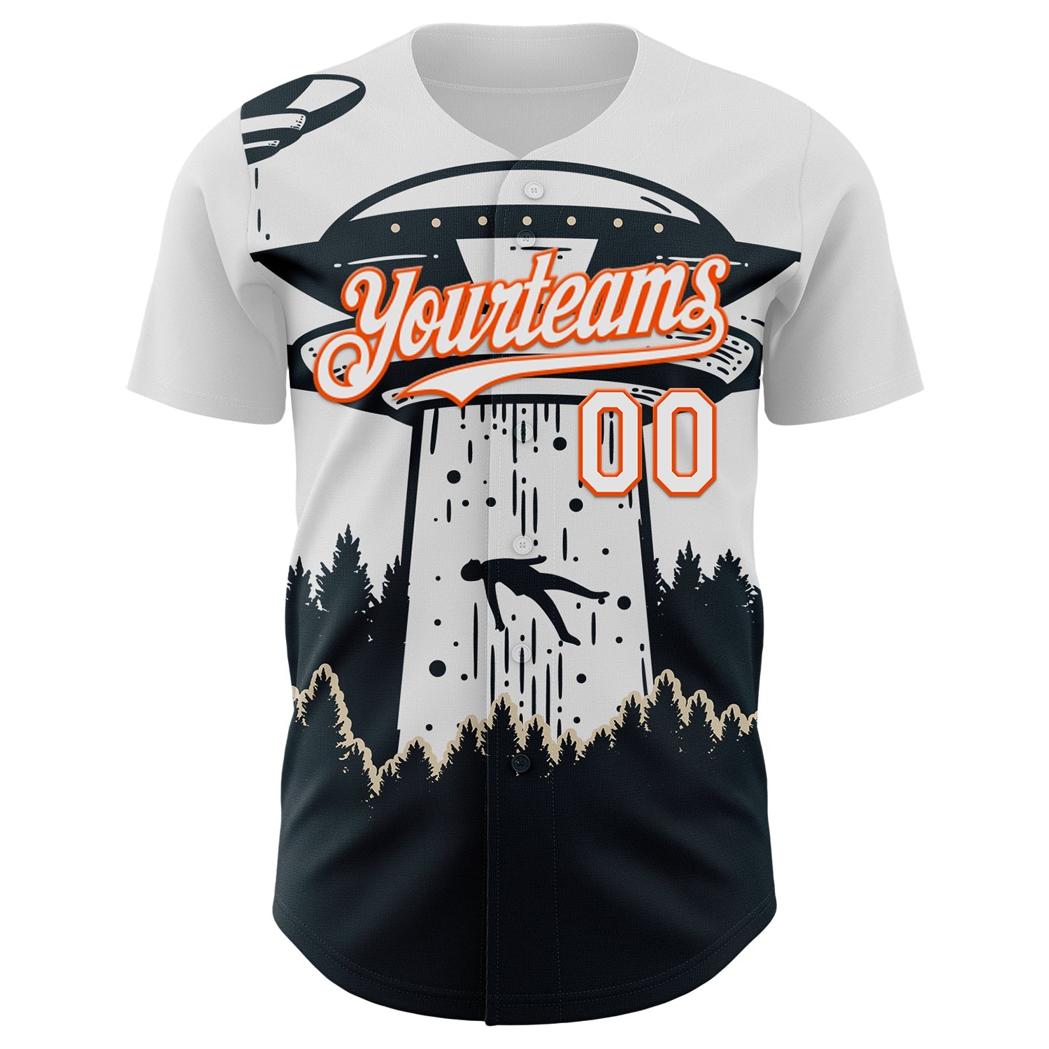 Custom White Orange-Black UFO Alien Abduction Authentic Baseball Jersey view 2