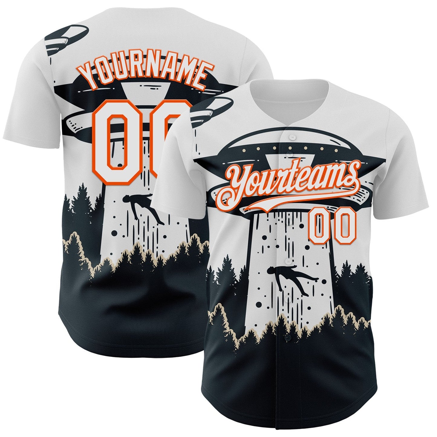 Custom White Orange-Black UFO Alien Abduction Authentic Baseball Jersey - Main View