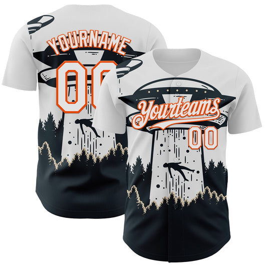 Custom White Orange-Black UFO Alien Abduction Authentic Baseball Jersey - Main View
