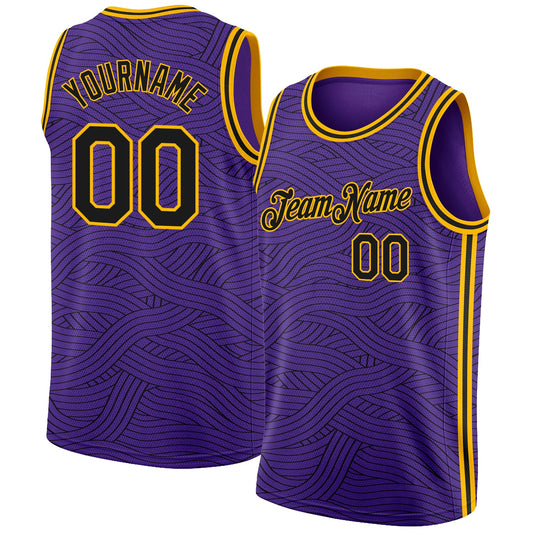 Custom Purple Black-Gold Authentic City Edition Basketball Jersey - Main View