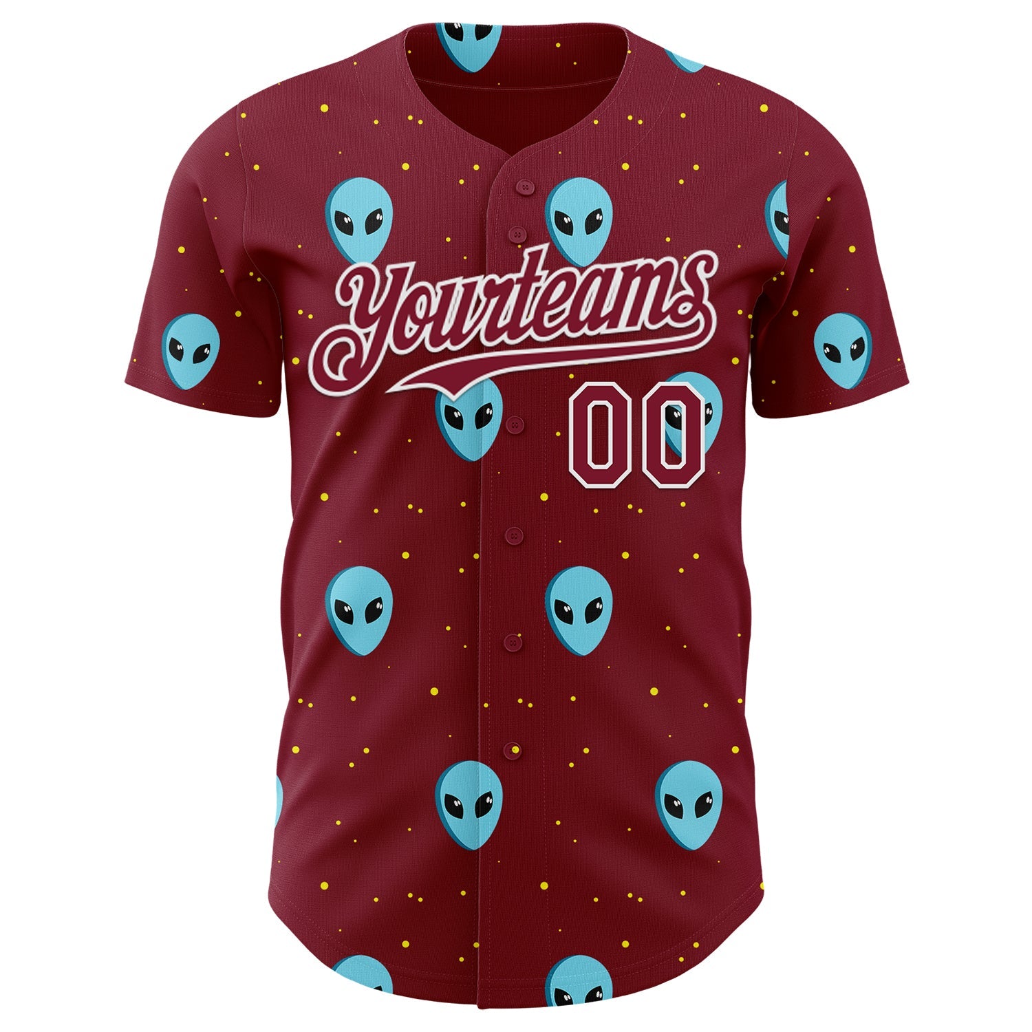 Custom Crimson White Cartoon Alien Galaxy Authentic Baseball Jersey view 2