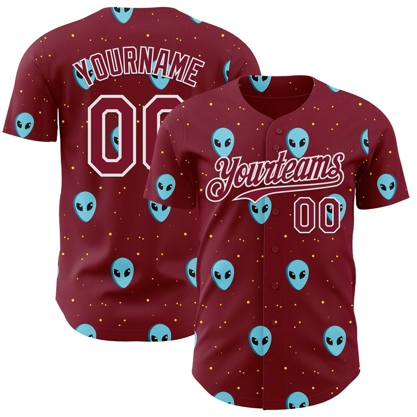 Custom Crimson White Cartoon Alien Galaxy Authentic Baseball Jersey - Main View