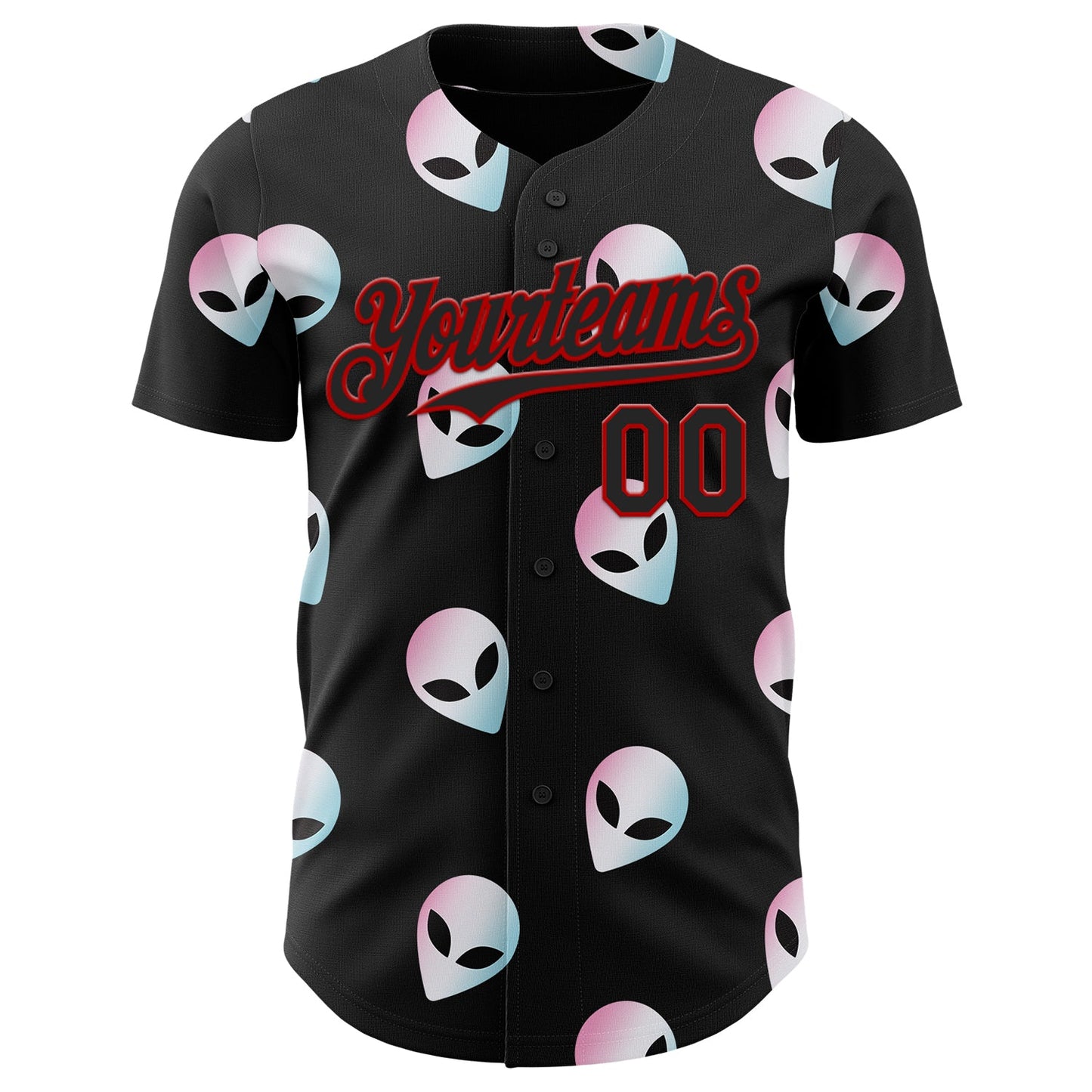 Custom Black Red Cartoon Alien Authentic Baseball Jersey view 2