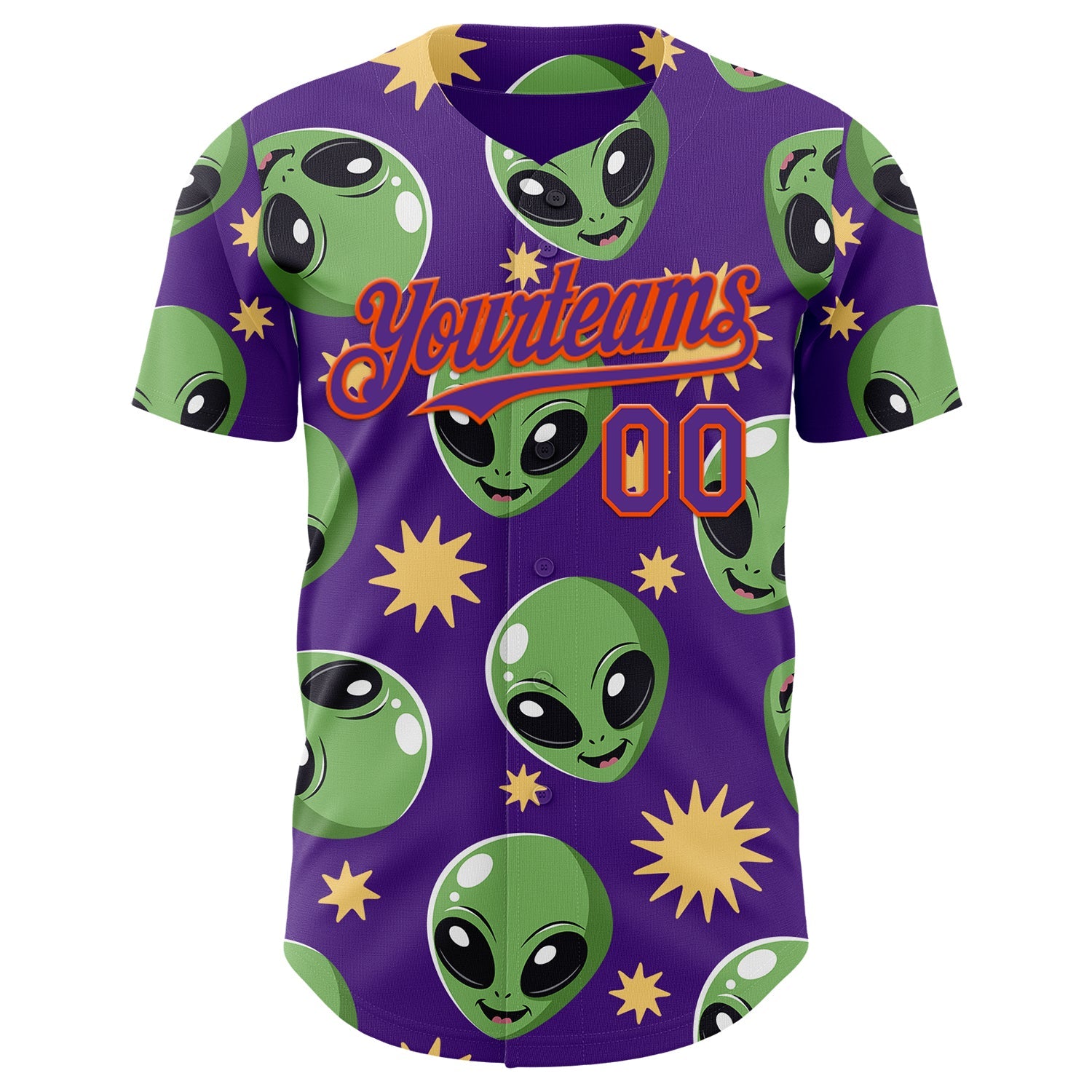 Custom Purple Green-Orange Cartoon Alien Authentic Baseball Jersey view 2