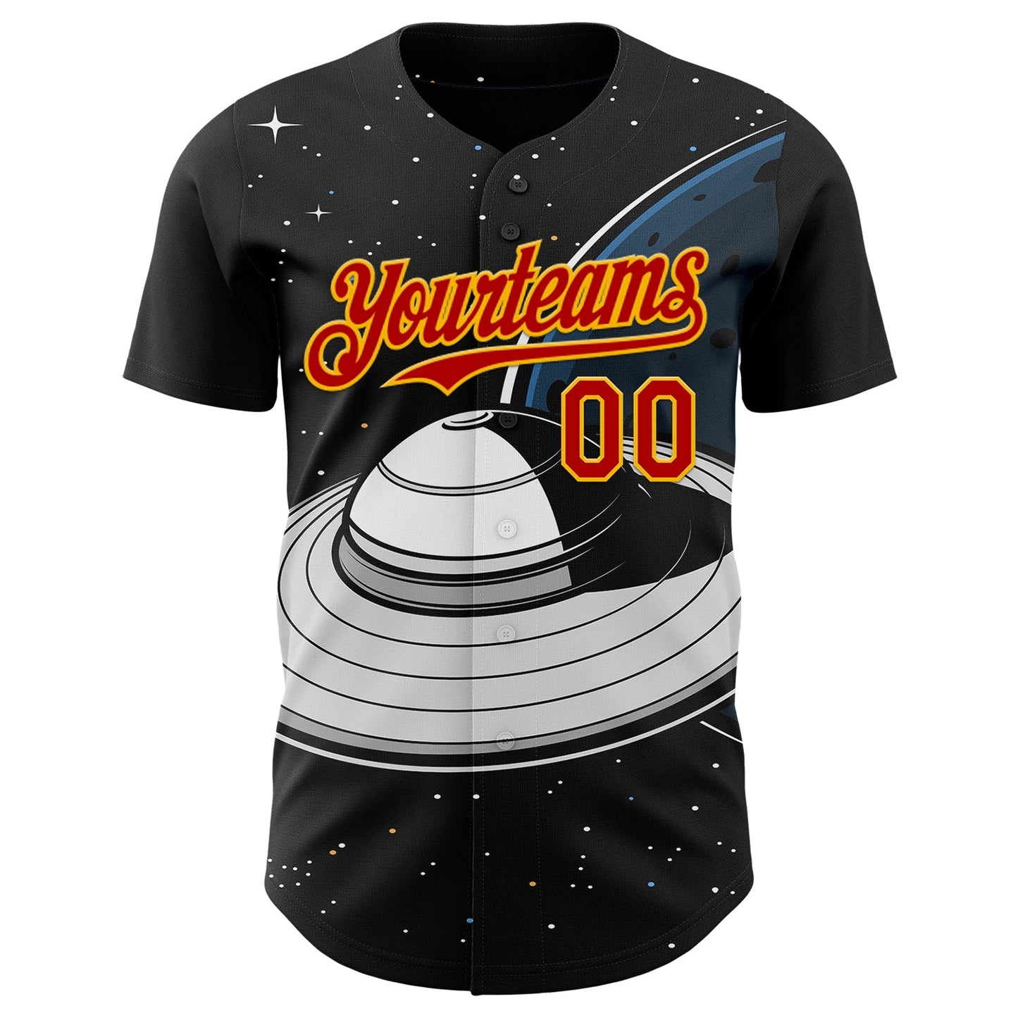 Custom Black Red-Gold Alien UFO Saucer Authentic Baseball Jersey view 2