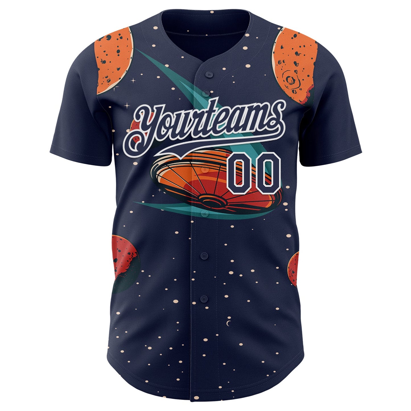 Custom Black Navy Orange-White Alien UFO Galaxy Authentic Baseball Jersey view 2