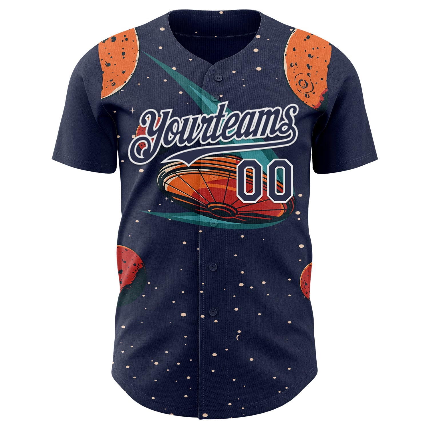 Custom Black Navy Orange-White Alien UFO Galaxy Authentic Baseball Jersey view 2