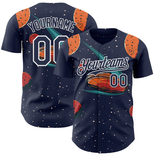 Custom Black Navy Orange-White Alien UFO Galaxy Authentic Baseball Jersey - Main View