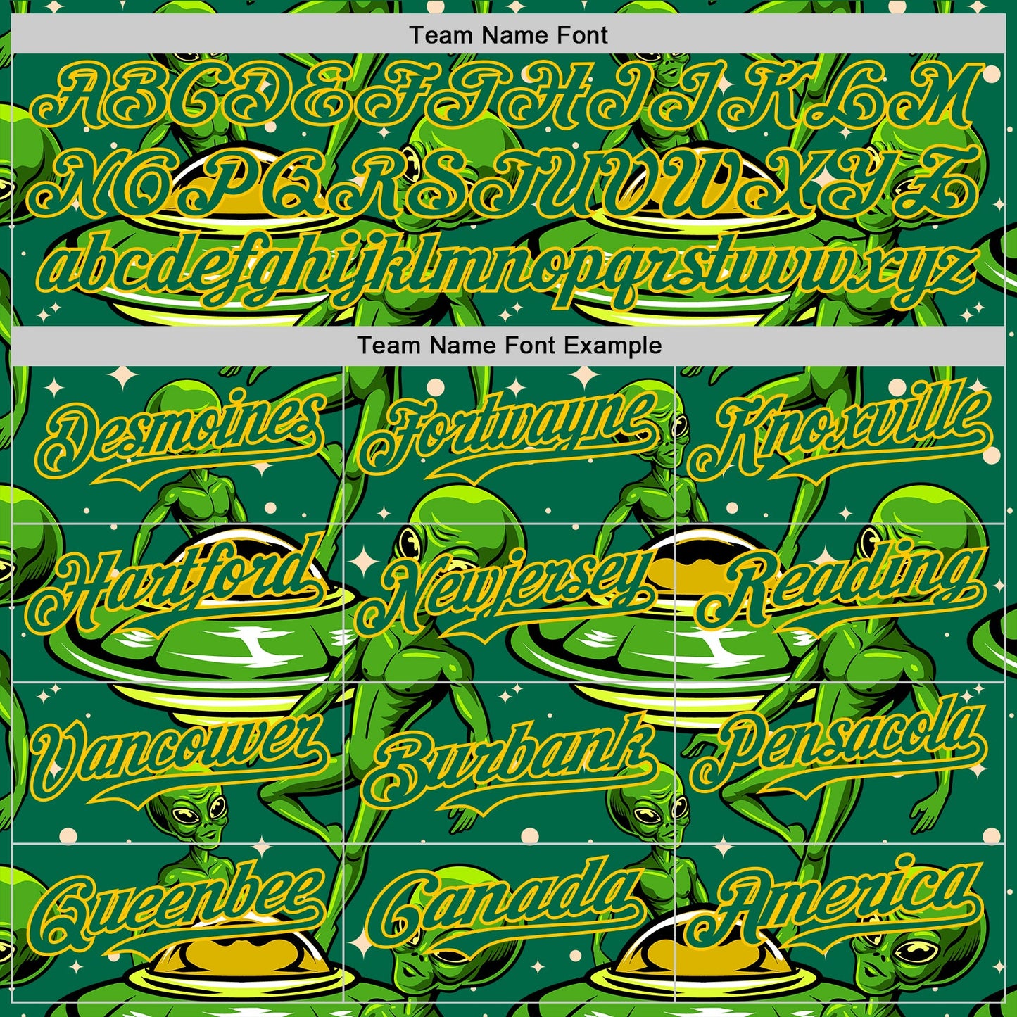 Custom Kelly Green Yellow Alien UFO Galaxy Authentic Baseball Jersey view 4
