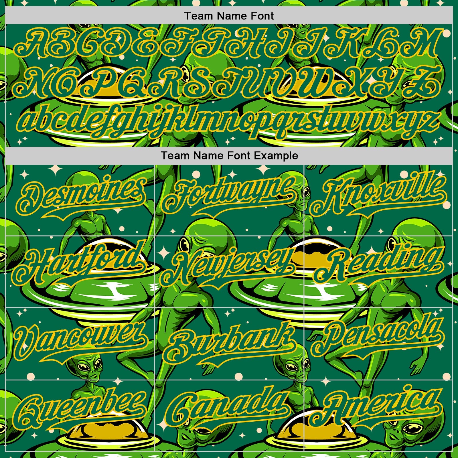 Custom Kelly Green Yellow Alien UFO Galaxy Authentic Baseball Jersey view 4