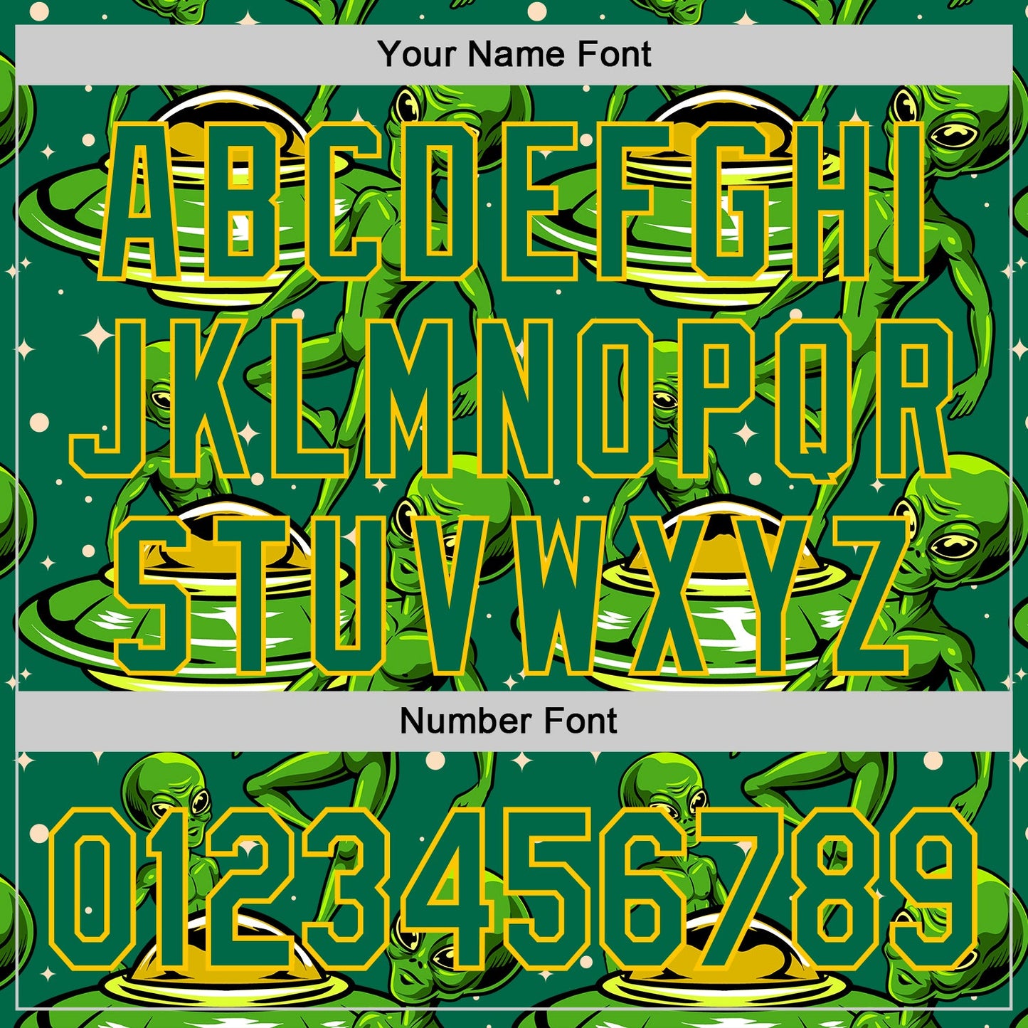 Custom Kelly Green Yellow Alien UFO Galaxy Authentic Baseball Jersey view 5