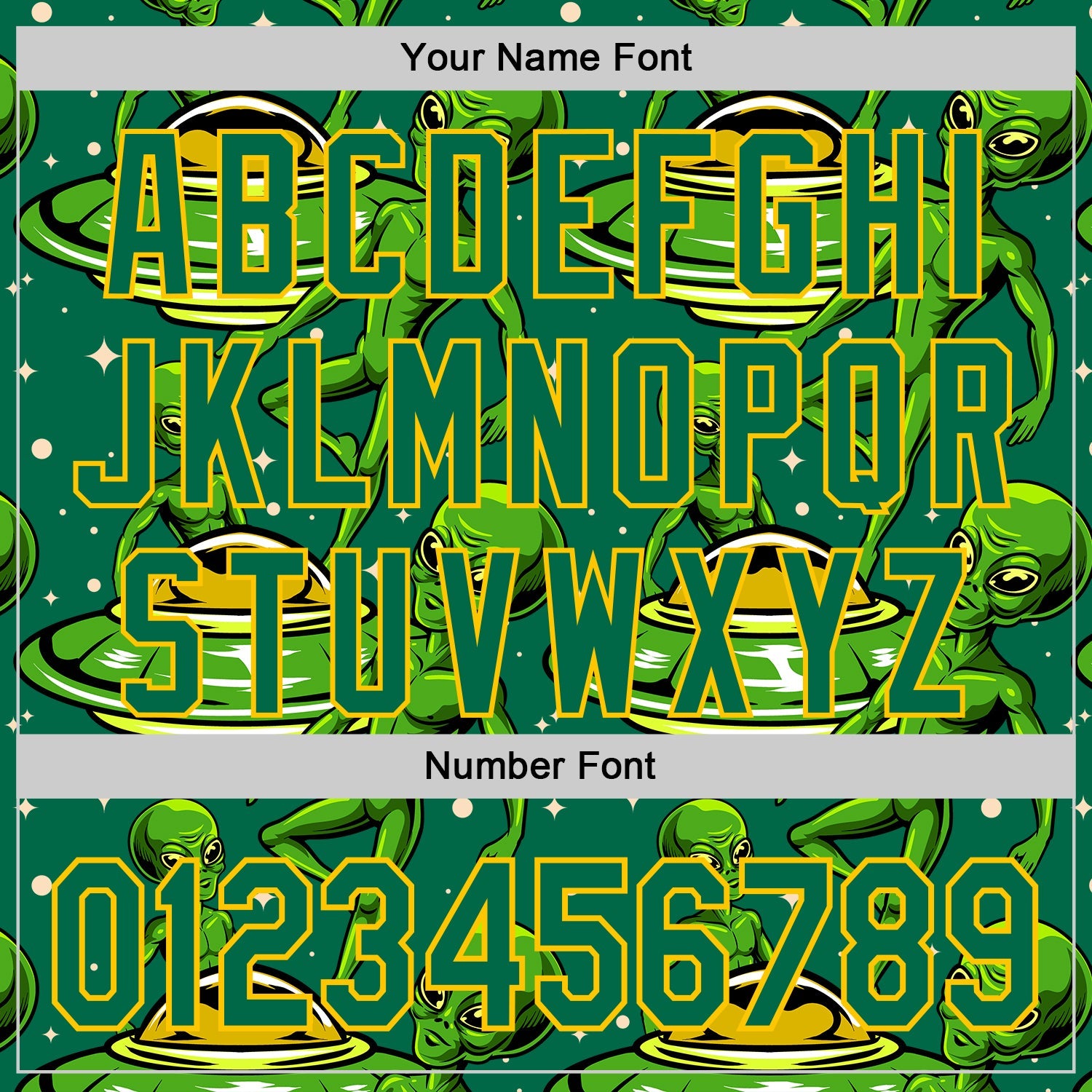 Custom Kelly Green Yellow Alien UFO Galaxy Authentic Baseball Jersey view 5