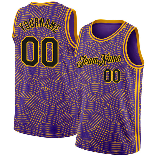 Custom Purple Black-Gold Authentic City Edition Basketball Jersey - Main View