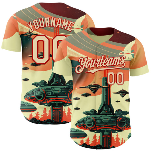 Custom Orange Cream-Red Alien Spaceship Fleet UFO Galaxy Authentic Baseball Jersey - Main View