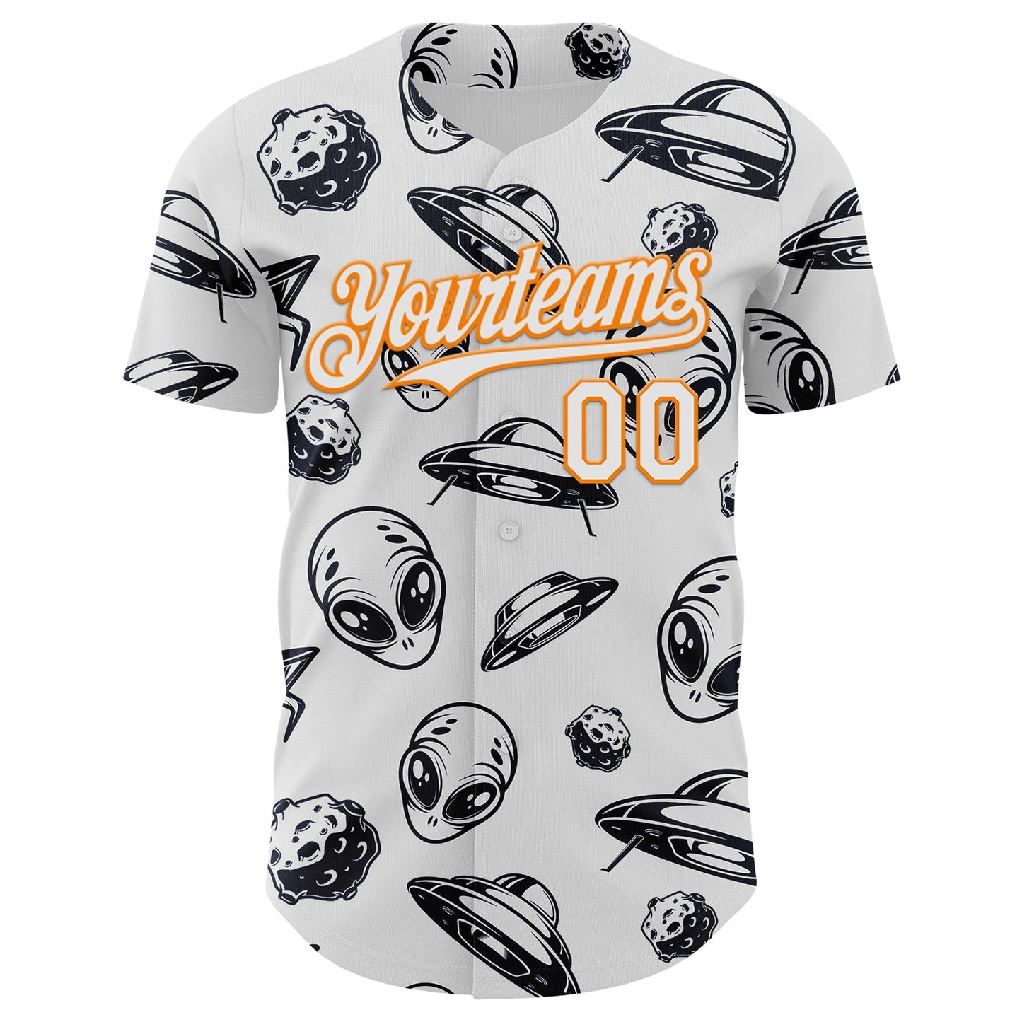 Custom White Bay Orange Alien UFO Authentic Baseball Jersey view 2