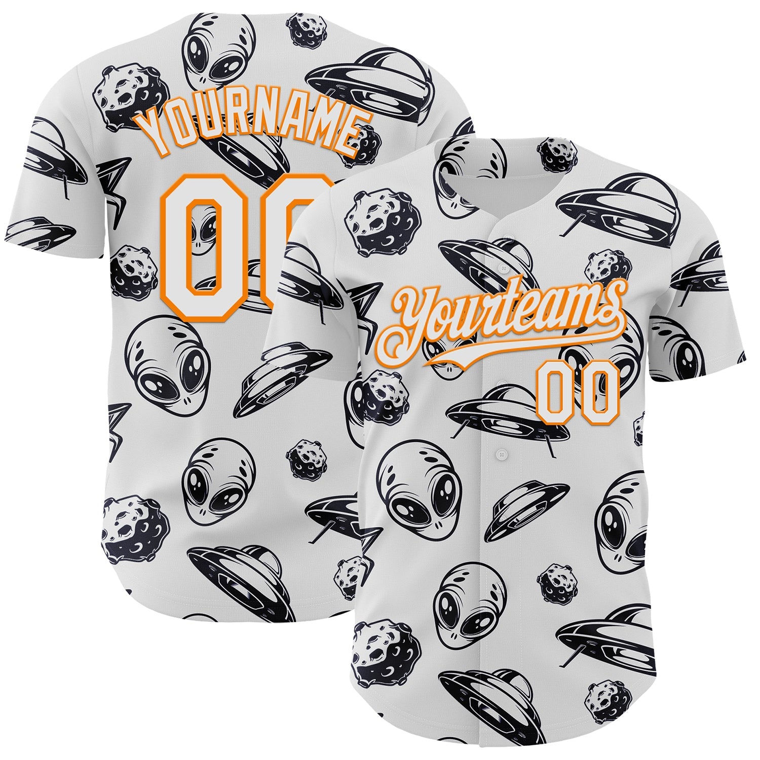 Custom White Bay Orange Alien UFO Authentic Baseball Jersey - Main View