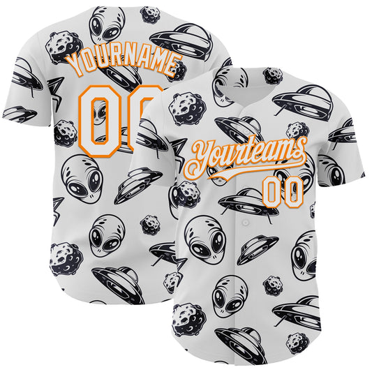 Custom White Bay Orange Alien UFO Authentic Baseball Jersey - Main View