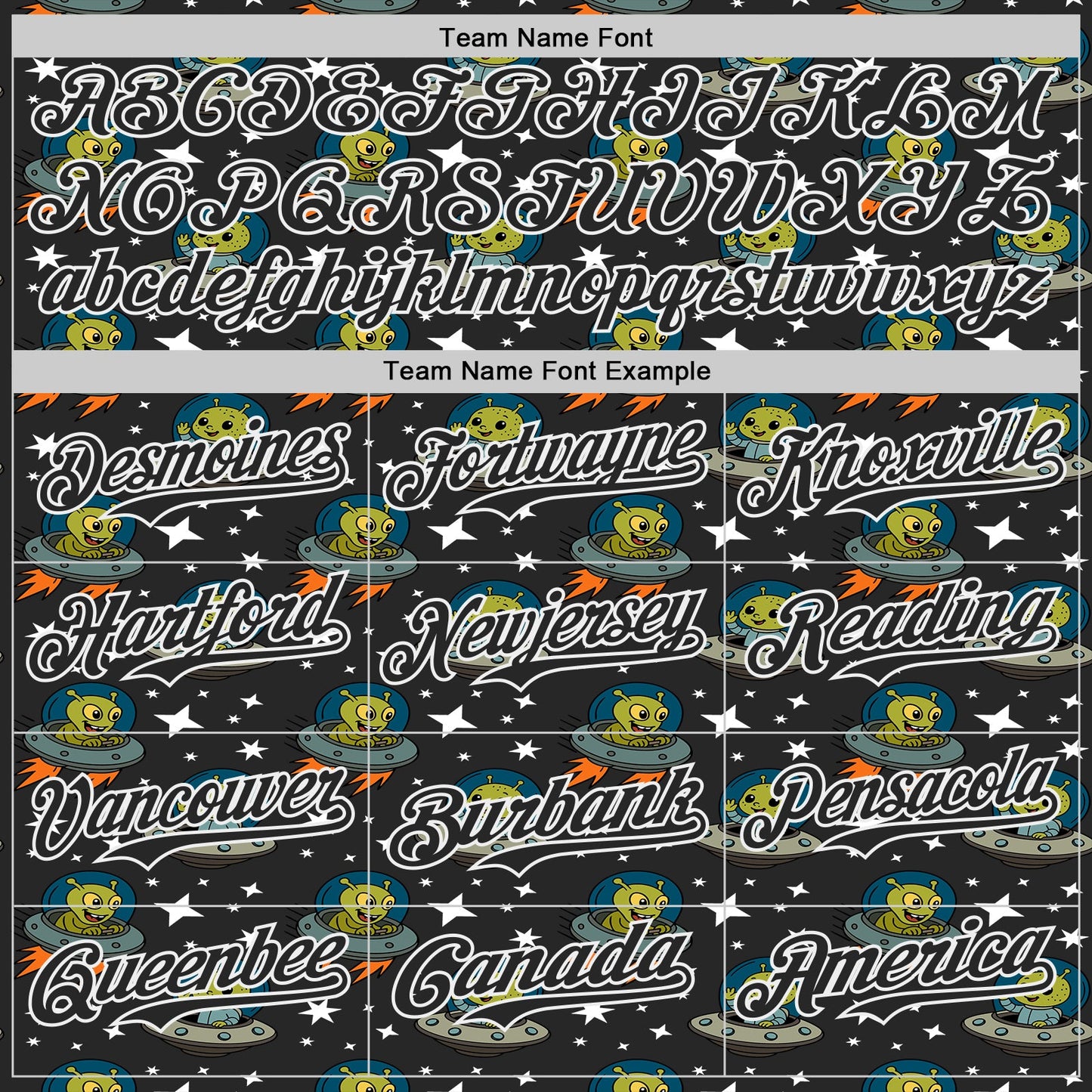 Custom Black White Cartoon Alien UFO Space Galaxy Authentic Baseball Jersey view 4