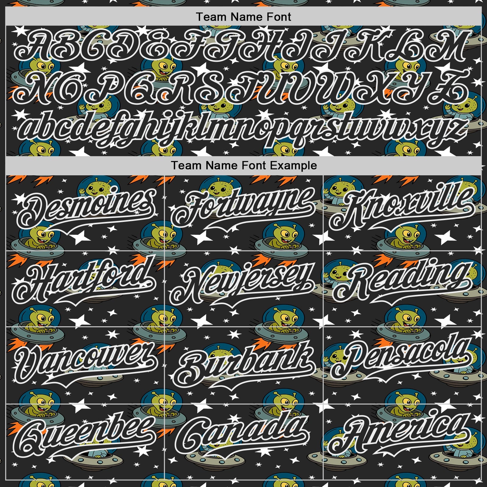 Custom Black White Cartoon Alien UFO Space Galaxy Authentic Baseball Jersey view 4