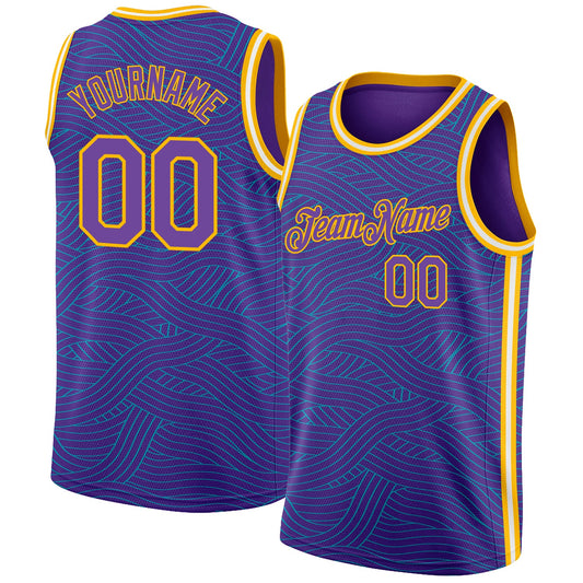 Custom Purple Teal-Gold Authentic City Edition Basketball Jersey - Main View