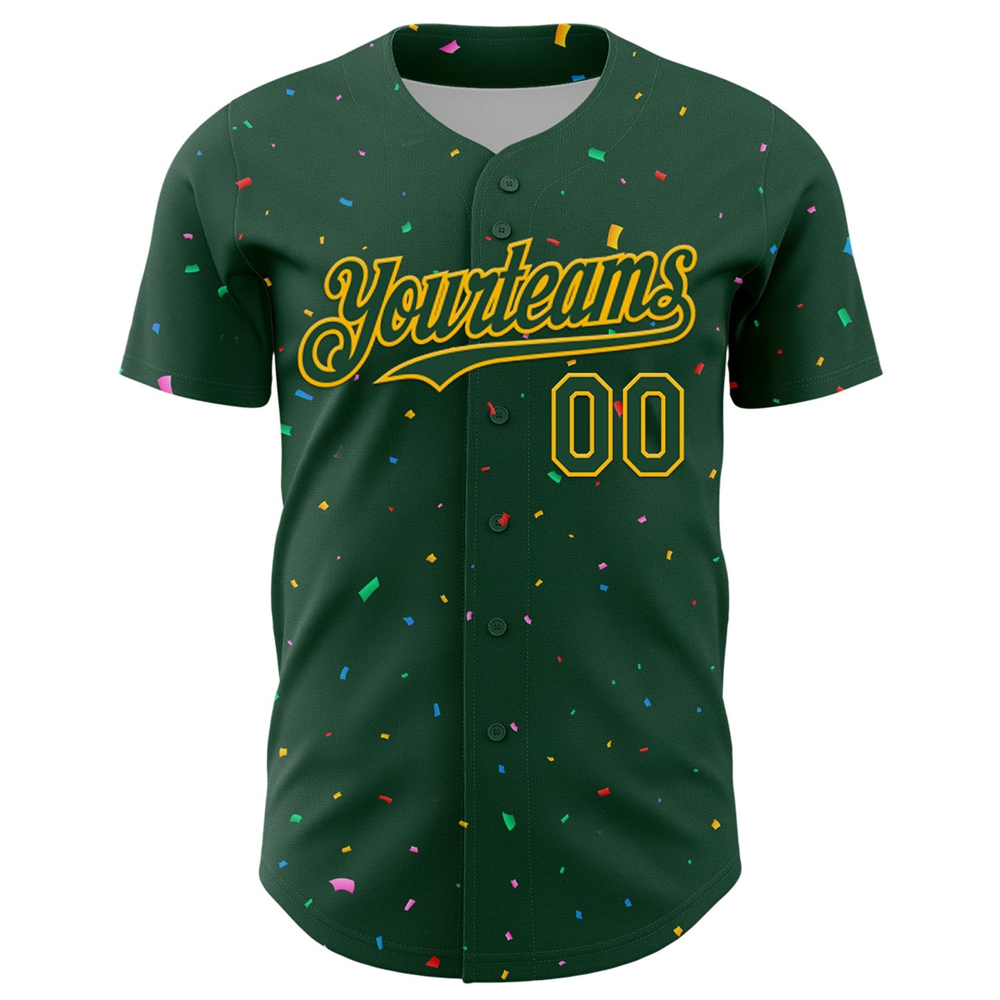 Custom Green Gold 3D Pattern Design Confetti Colorful Speckle Authentic Baseball Jersey view 2