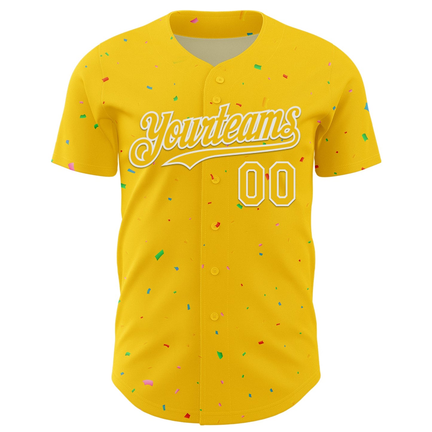 Custom Yellow White 3D Pattern Design Confetti Colorful Speckle Authentic Baseball Jersey view 2