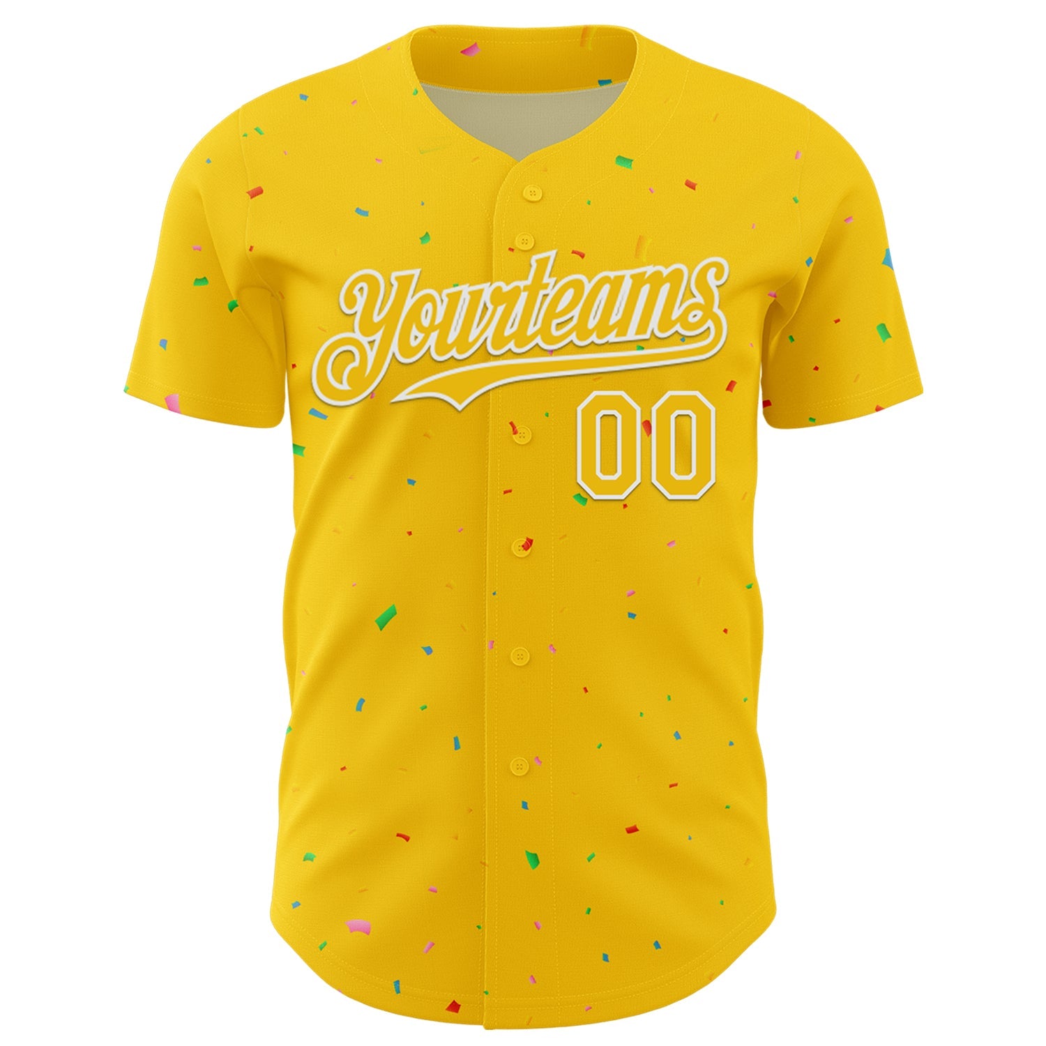 Custom Yellow White 3D Pattern Design Confetti Colorful Speckle Authentic Baseball Jersey view 2
