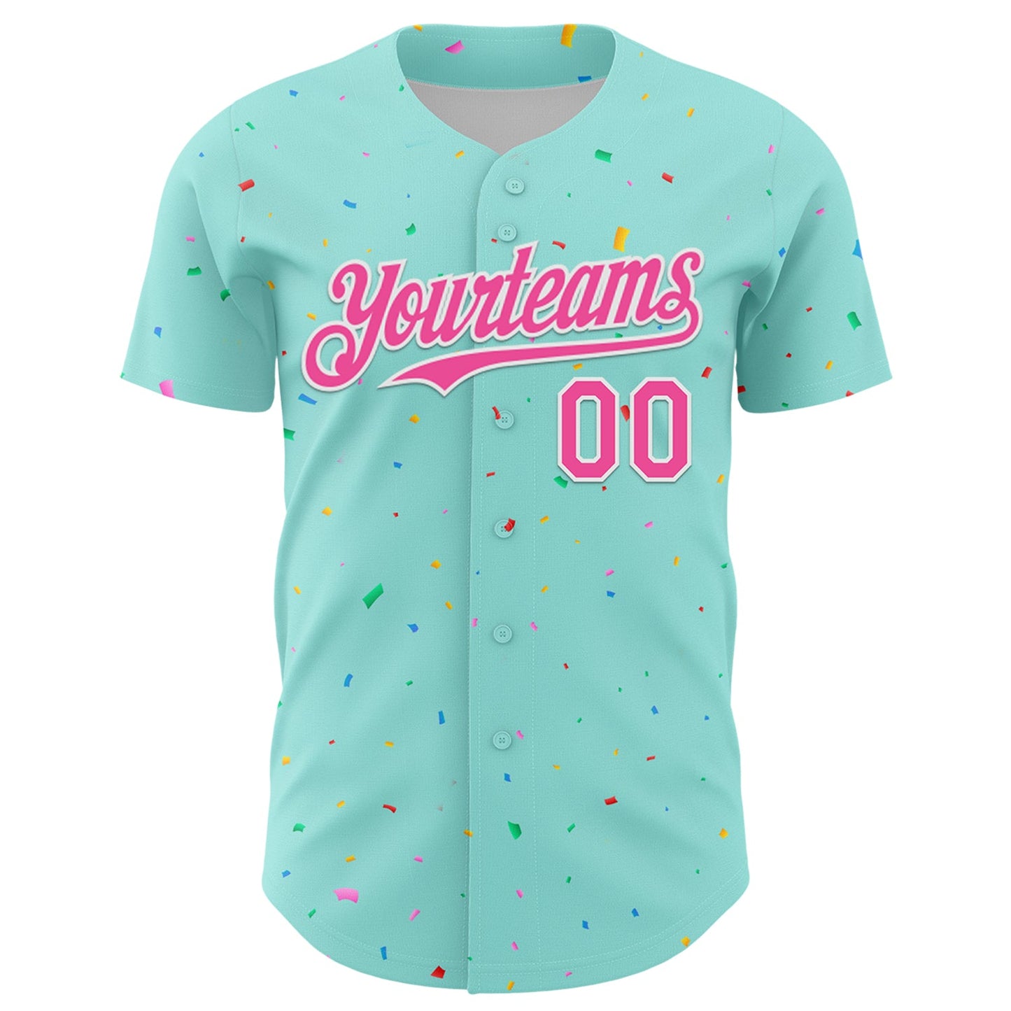 Custom Ice Blue Pink-White 3D Pattern Design Confetti Colorful Speckle Authentic Baseball Jersey view 2