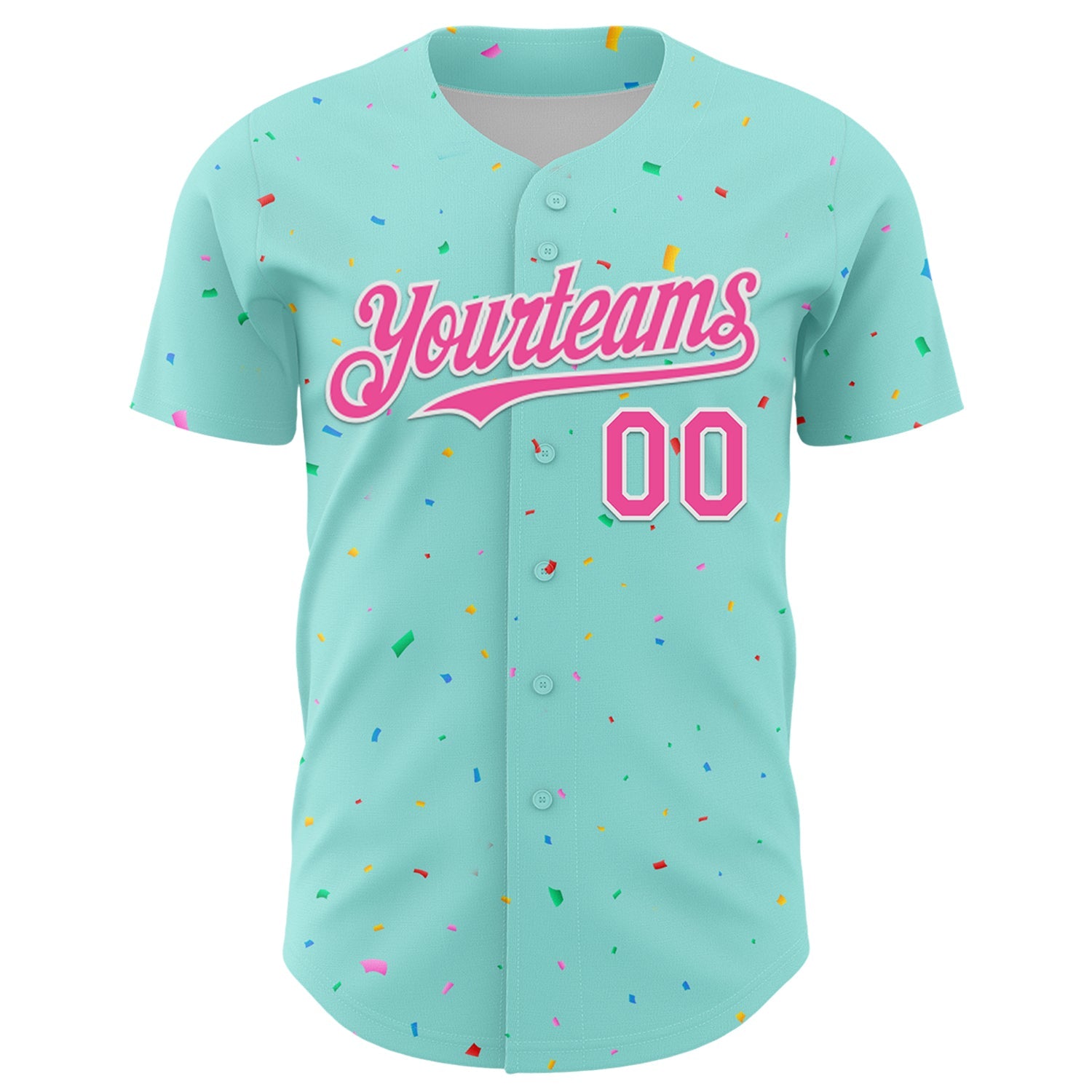 Custom Ice Blue Pink-White 3D Pattern Design Confetti Colorful Speckle Authentic Baseball Jersey view 2