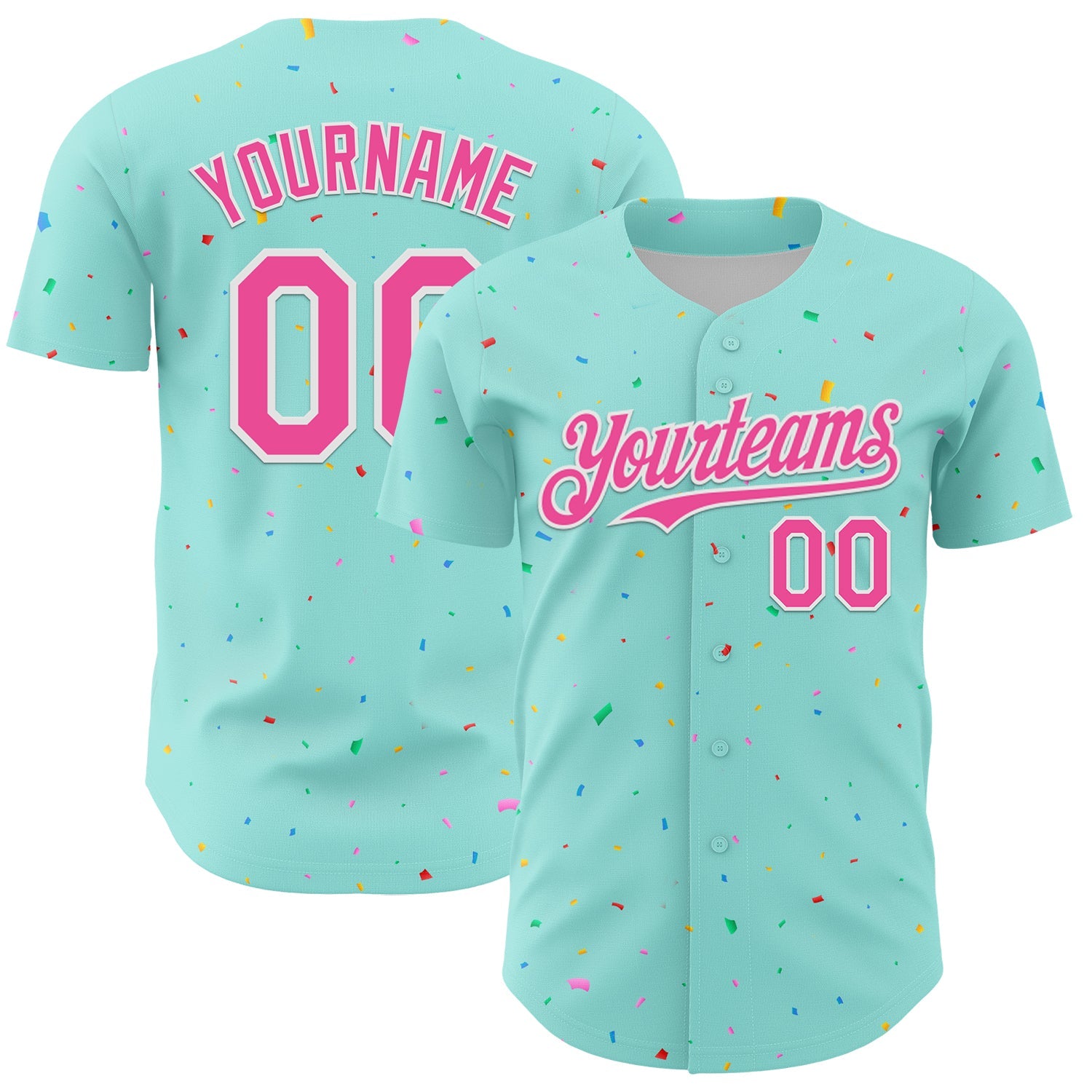 Custom Ice Blue Pink-White 3D Pattern Design Confetti Colorful Speckle Authentic Baseball Jersey - Main View