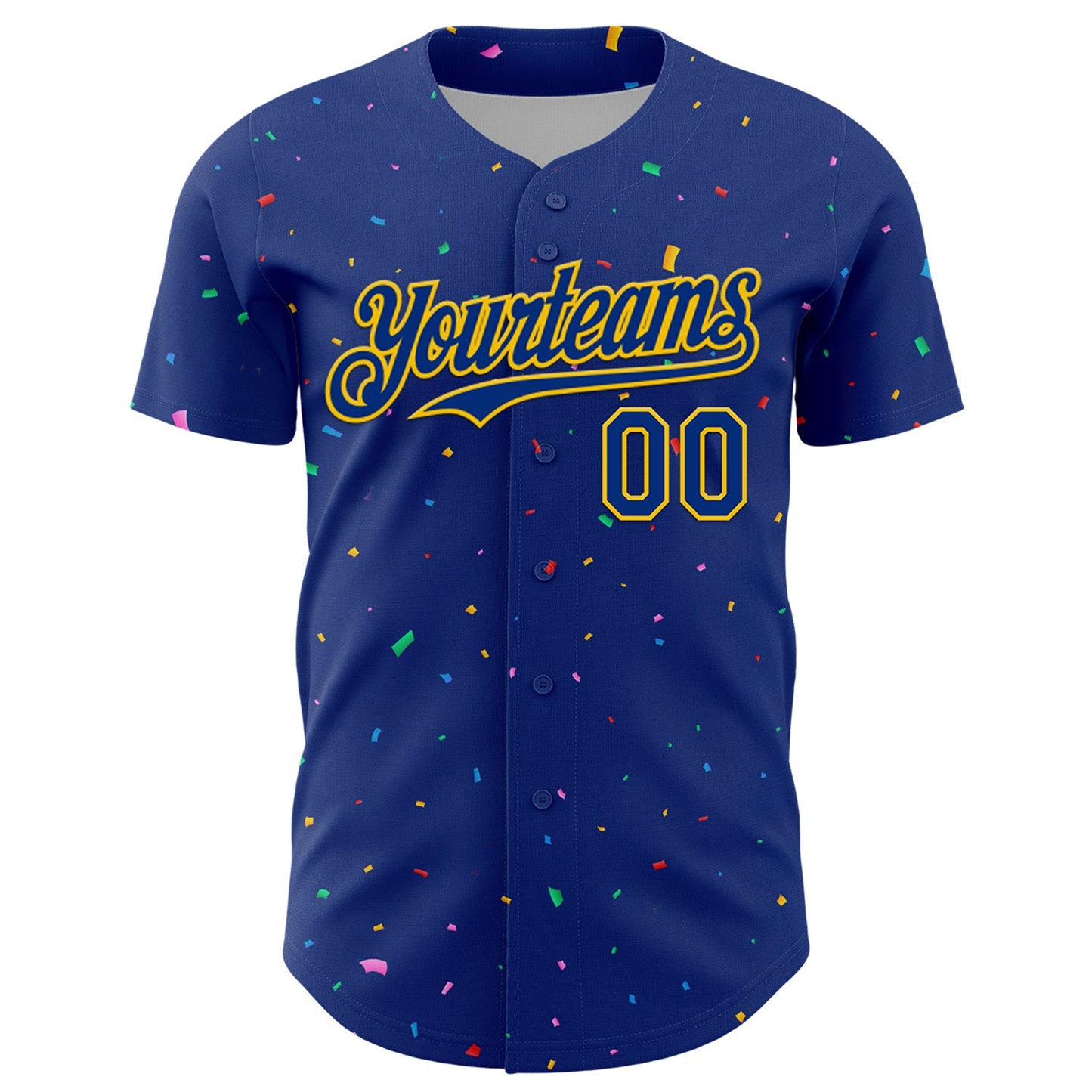 Custom Royal Yellow 3D Pattern Design Confetti Colorful Speckle Authentic Baseball Jersey view 2