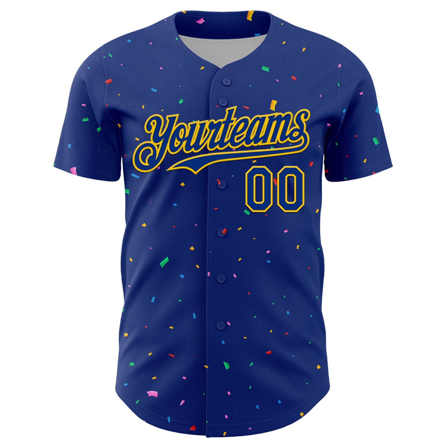 Custom Royal Yellow 3D Pattern Design Confetti Colorful Speckle Authentic Baseball Jersey view 2