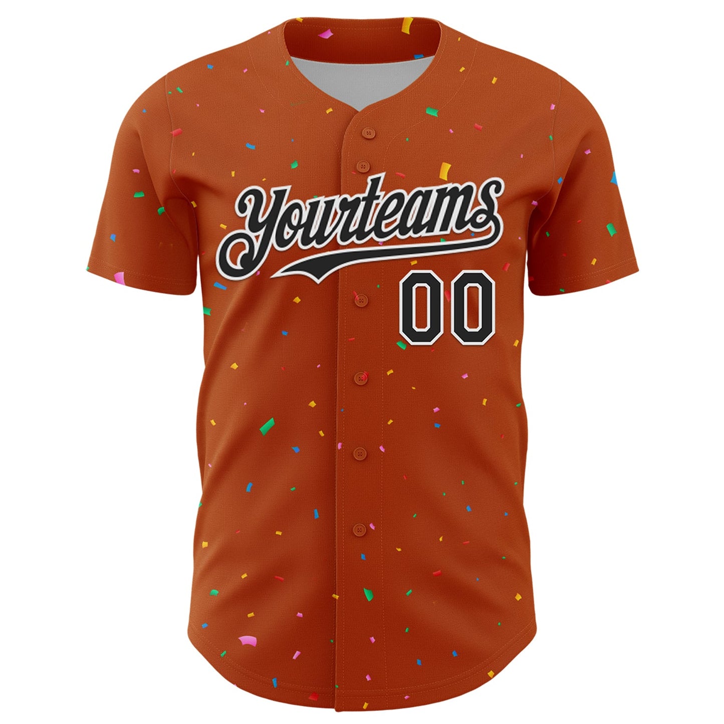 Custom Texas Orange Black-White 3D Pattern Design Confetti Colorful Speckle Authentic Baseball Jersey view 2