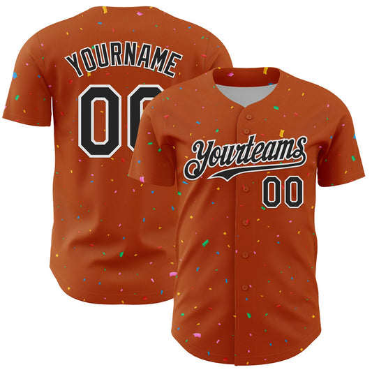 Custom Texas Orange Black-White 3D Pattern Design Confetti Colorful Speckle Authentic Baseball Jersey - Main View