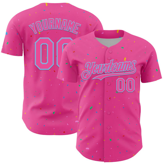 Custom Pink Light Blue 3D Pattern Design Confetti Colorful Speckle Authentic Baseball Jersey - Main View