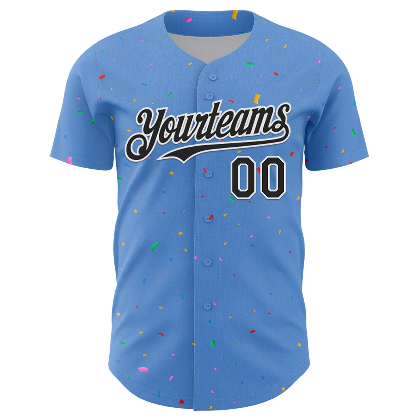 Custom Powder Blue Black-White 3D Pattern Design Confetti Colorful Speckle Authentic Baseball Jersey view 2