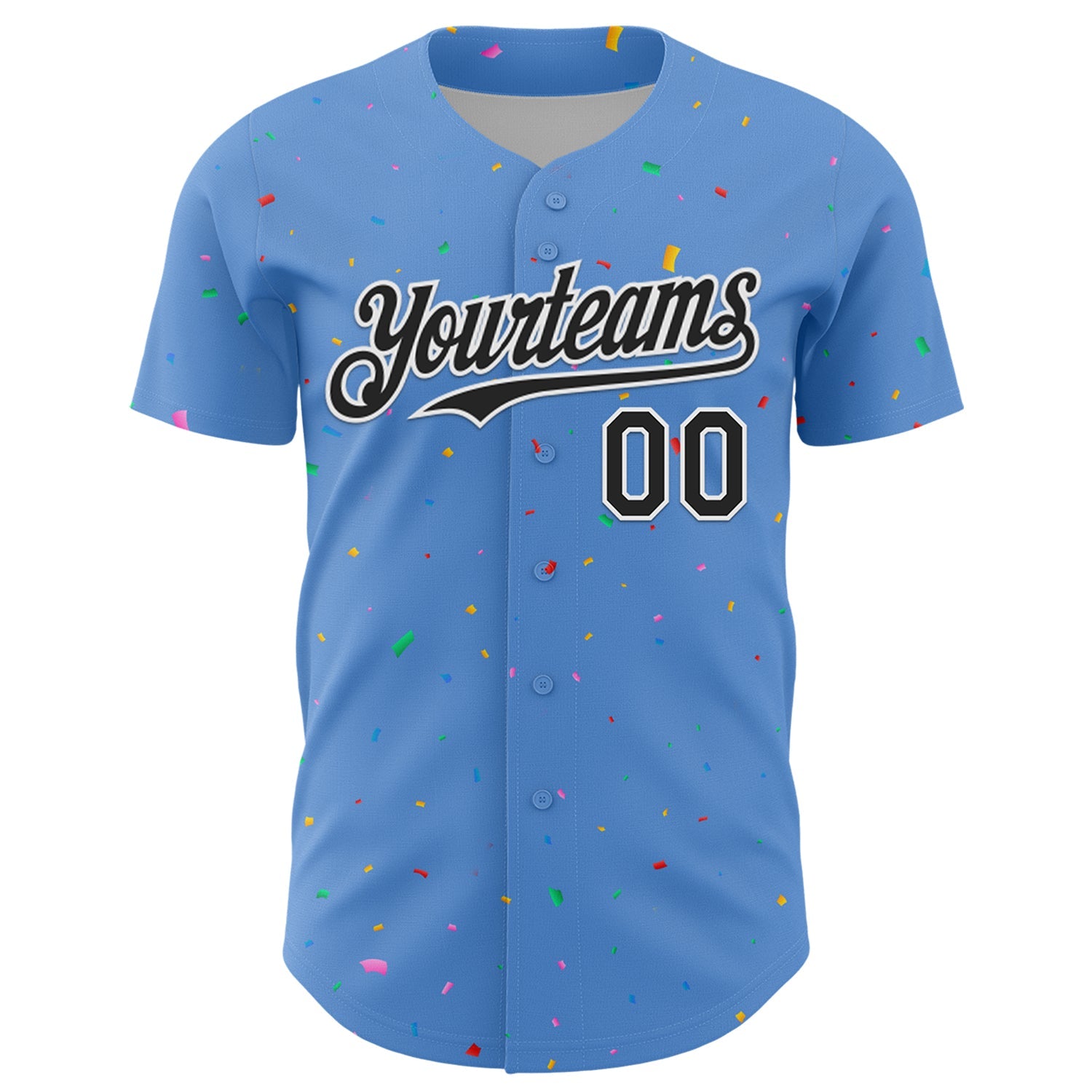 Custom Powder Blue Black-White 3D Pattern Design Confetti Colorful Speckle Authentic Baseball Jersey view 2