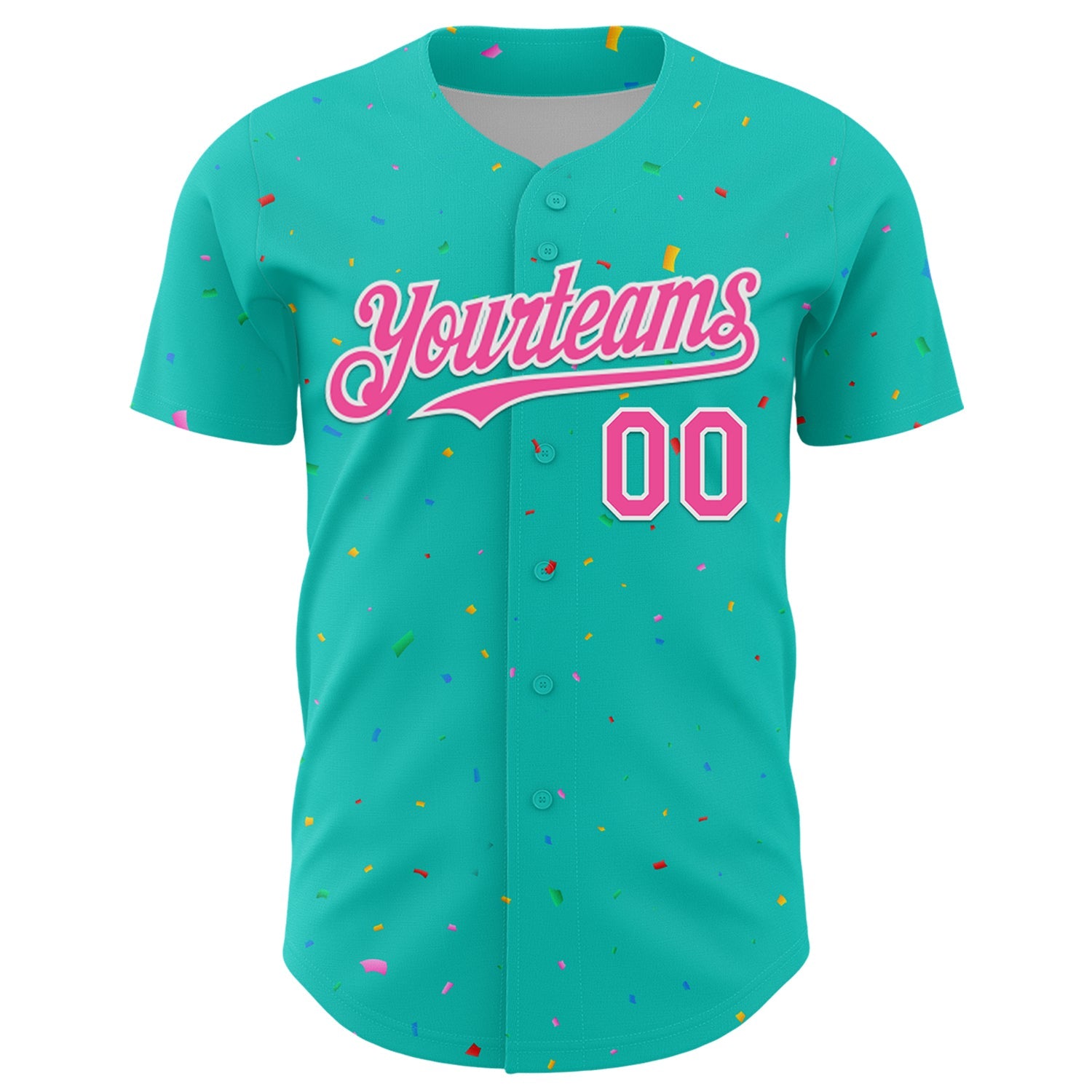 Custom Aqua Black-White 3D Pattern Design Confetti Colorful Speckle Authentic Baseball Jersey view 2