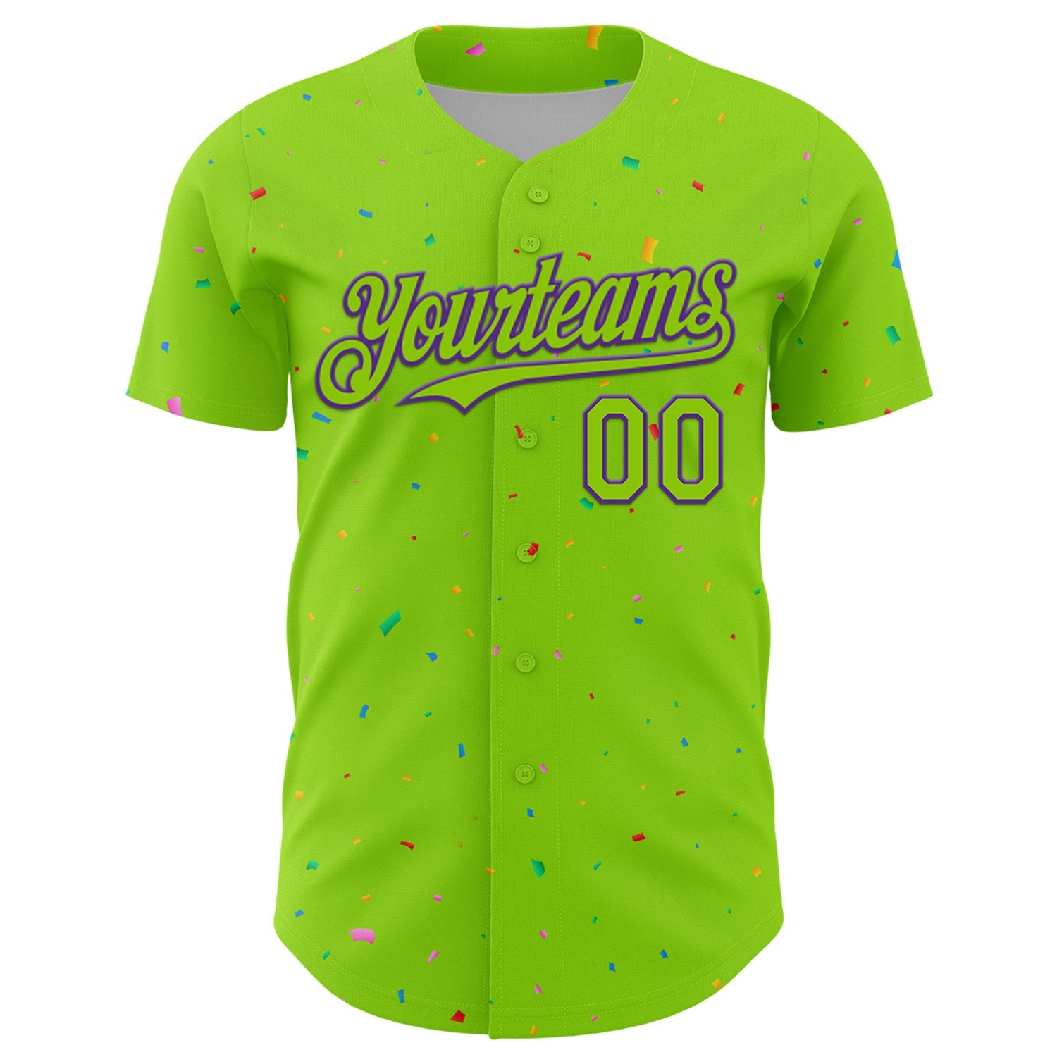 Custom Neon Green Purple 3D Pattern Design Confetti Colorful Speckle Authentic Baseball Jersey view 2