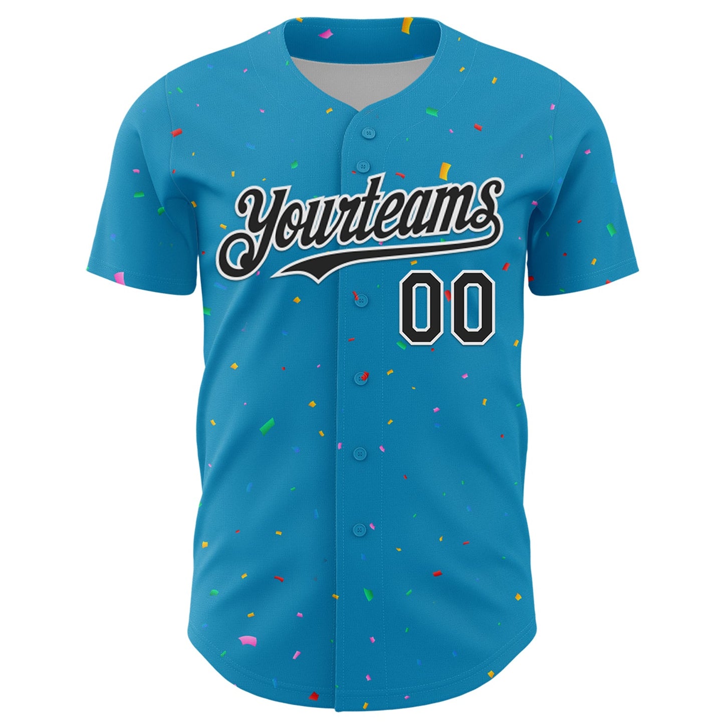 Custom Panther Blue Black-White 3D Pattern Design Confetti Colorful Speckle Authentic Baseball Jersey view 2