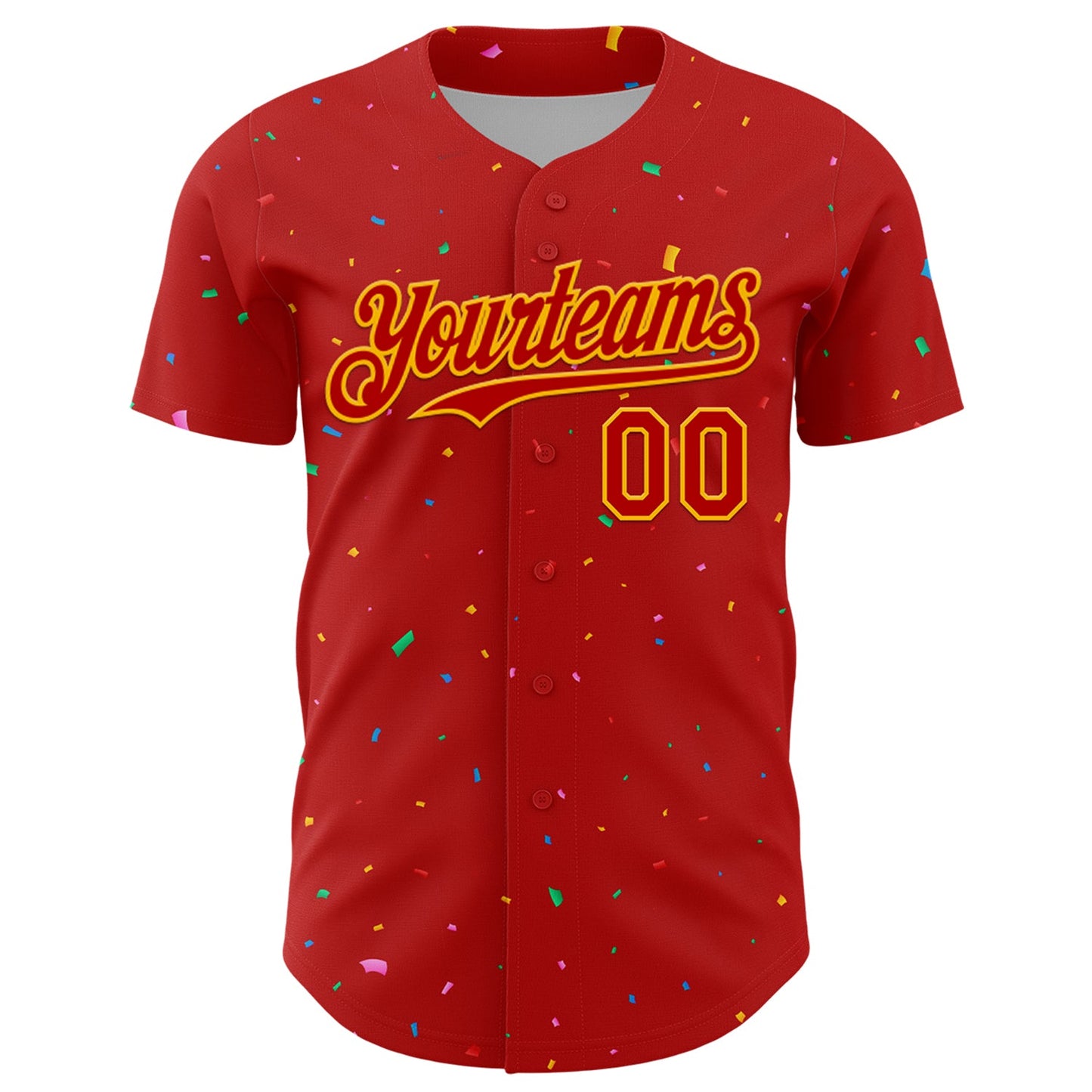 Custom Red Gold 3D Pattern Design Confetti Colorful Speckle Authentic Baseball Jersey view 2