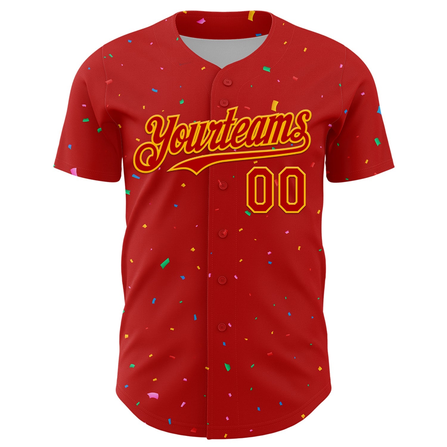Custom Red Gold 3D Pattern Design Confetti Colorful Speckle Authentic Baseball Jersey view 2
